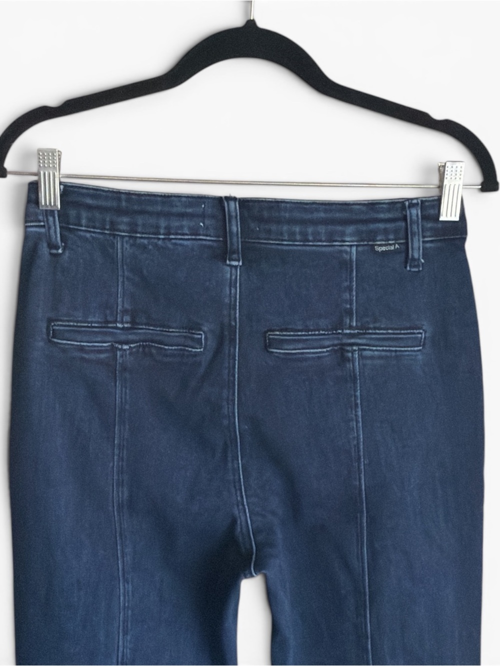 Special A Super Flare Jeans Size 11/30 Dark Wash Stretchy High Wasted Banded Hem - Picture 8 of 16